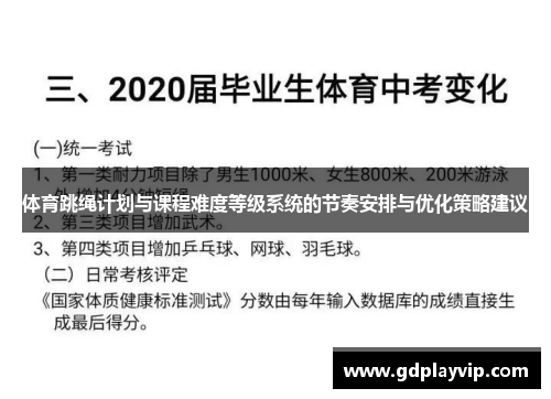 体育跳绳计划与课程难度等级系统的节奏安排与优化策略建议